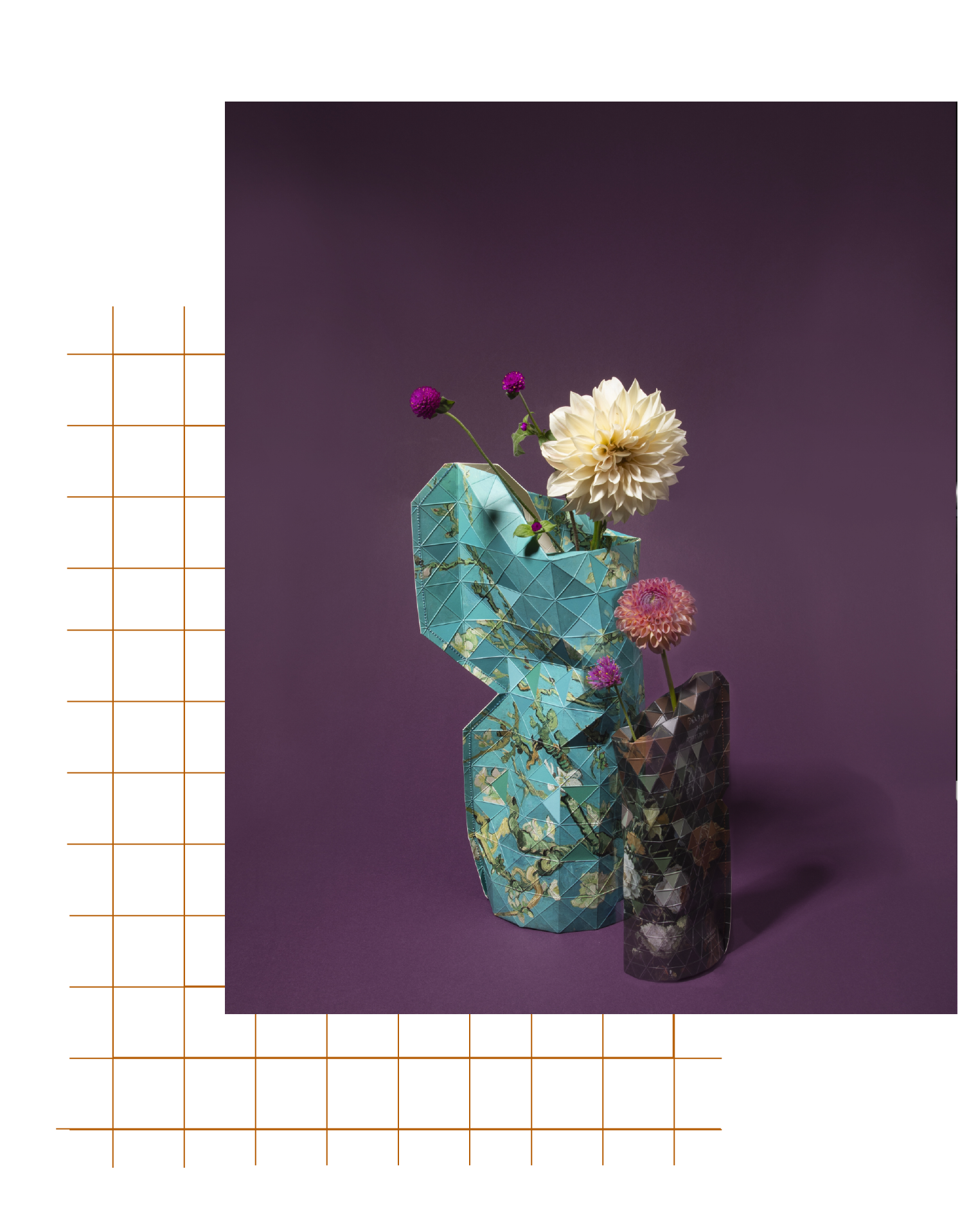Paper vases with Van Gogh and Mignon print