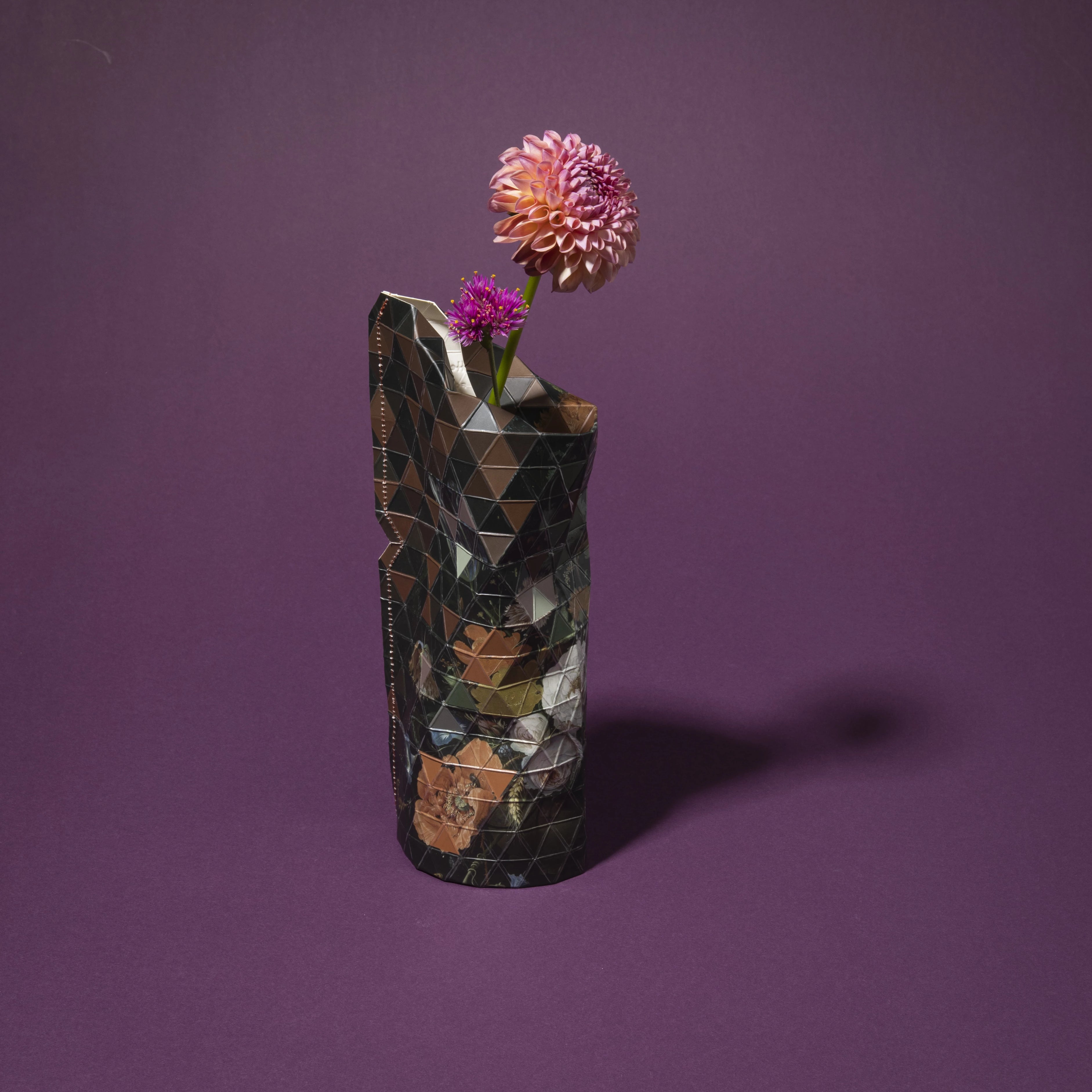 Tiny Miracles Paper Vase with Albert Mignon Flower print 7 inches tall